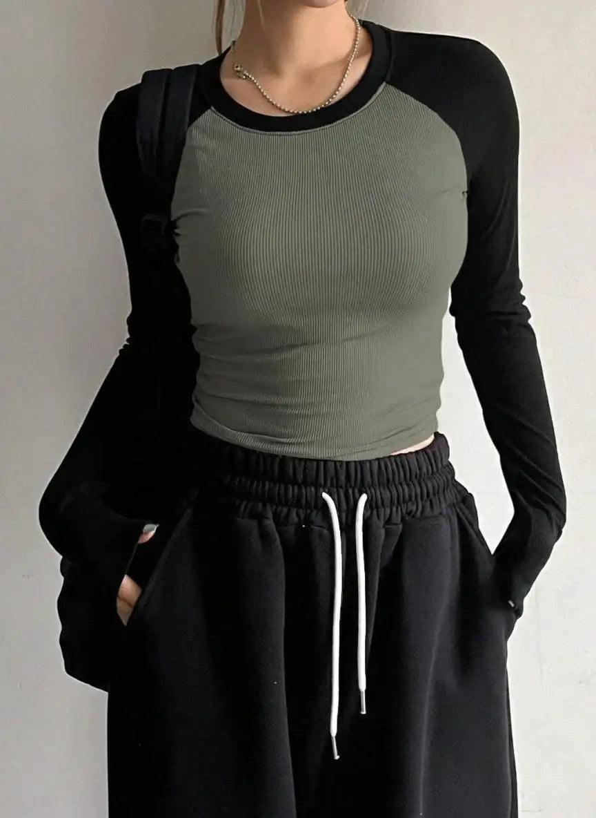 LT1K Black/Camo Essential Full-Sleeves Raglan Slim Top.(Perfect For All Season)