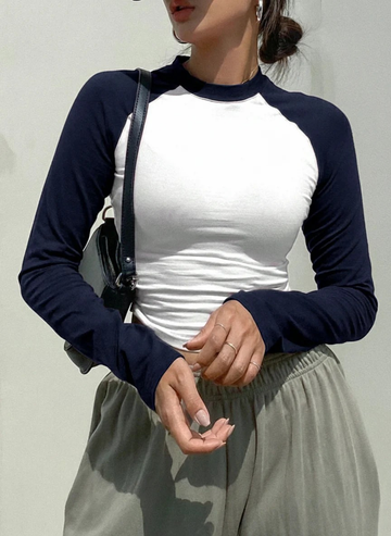 LT1K Navy/White Essential Full-Sleeves Raglan Slim Top.(Perfect For Winter Season).