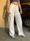 MANGO White Cargo Wideleg Jeans.