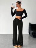 LT1K Pure Black Front-Seam Flare Trouser (Made For Summer