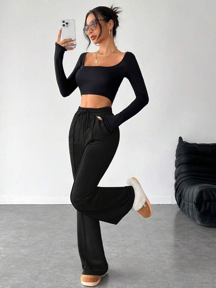 LT1K Pure Black Front-Seam Flare Trouser (Made For Summer.