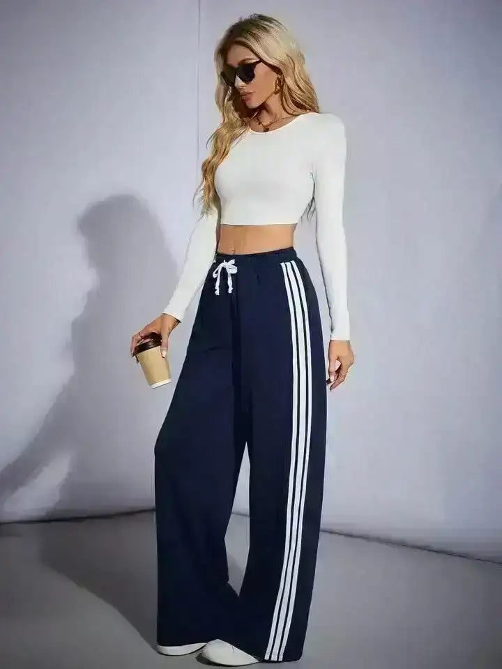 LT1K Navy Blue Side Stripe Wide-Leg Trouser (Made For Summer). - lessthan1thousand