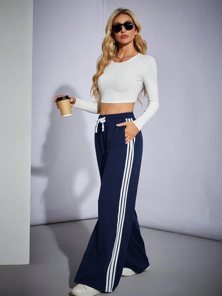 LT1K Navy Blue Side Stripe Wide-Leg Trouser (Made For Summer).