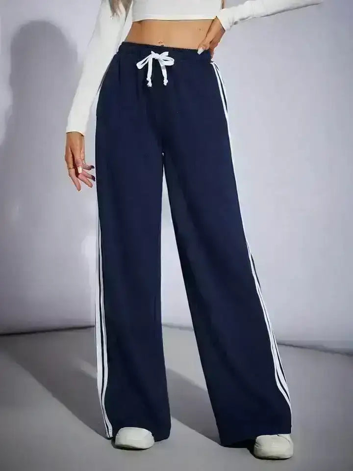 LT1K Navy Blue Side Stripe Wide-Leg Trouser (Made For Summer). - lessthan1thousand