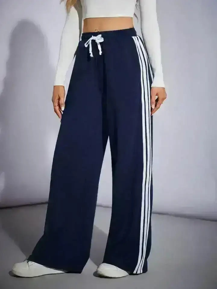 LT1K Navy Blue Side Stripe Wide-Leg Trouser (Made For Summer). - lessthan1thousand