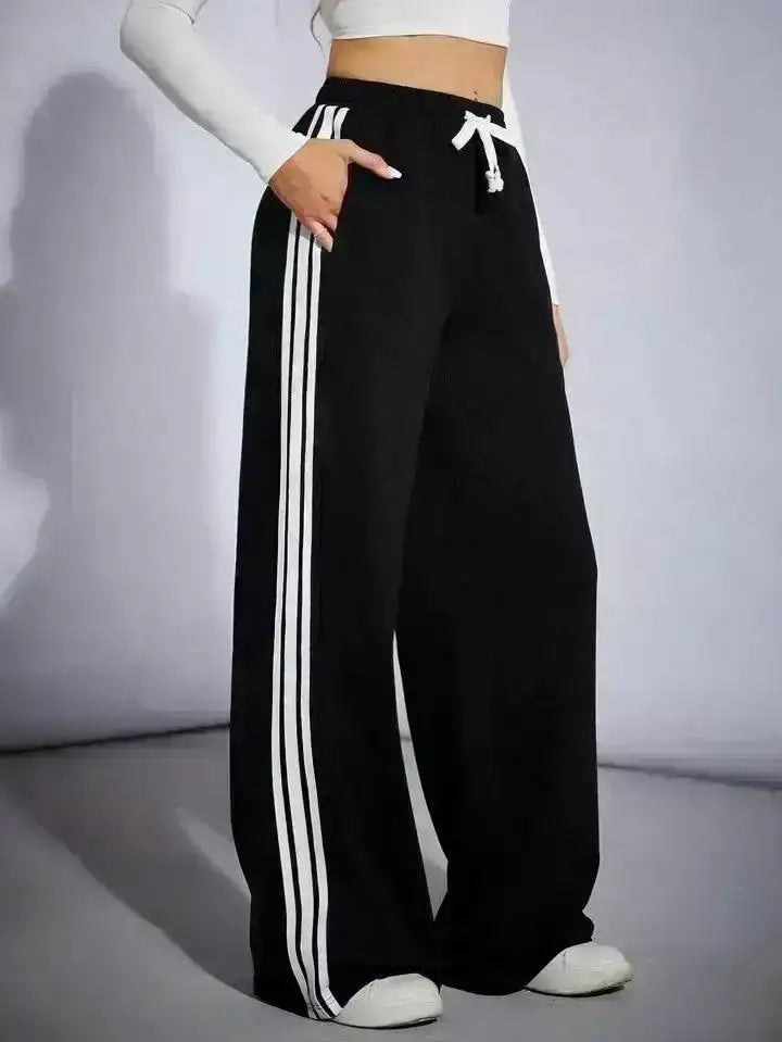 LT1K Pure Black Side Stripe Wide-Leg Trouser (Made For Summer). - lessthan1thousand