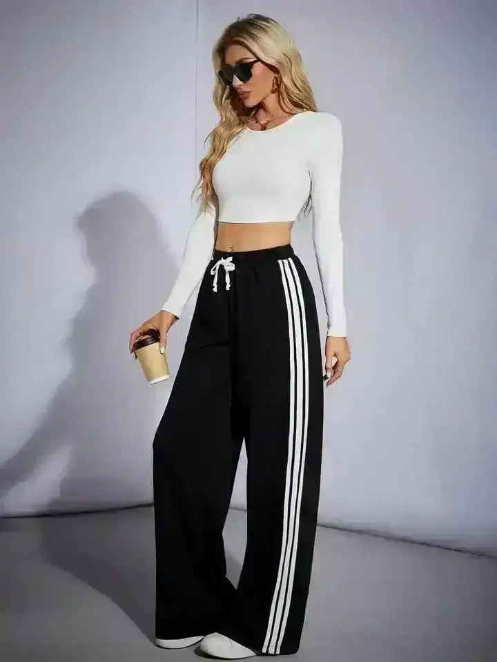 LT1K Pure Black Side Stripe Wide-Leg Trouser (Made For Summer). - lessthan1thousand