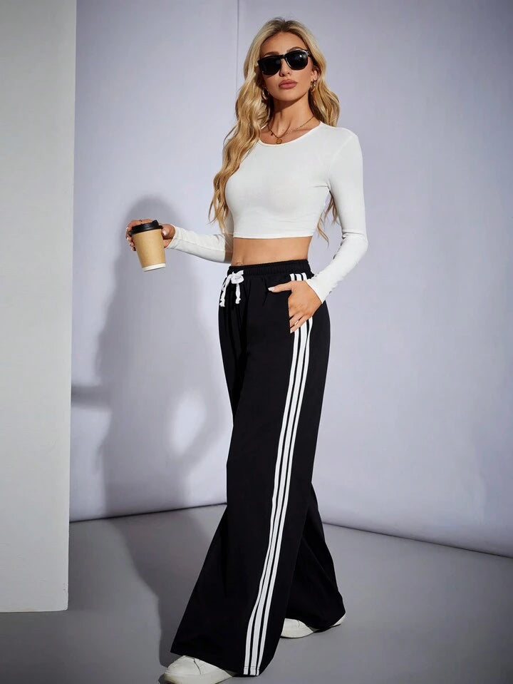 LT1K Pure Black Side Stripe Wide-Leg Trouser (Made For Summer).