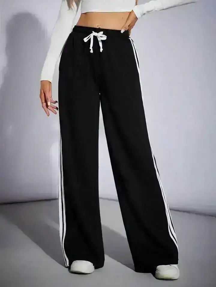 LT1K Pure Black Side Stripe Wide-Leg Trouser (Made For Summer). - lessthan1thousand