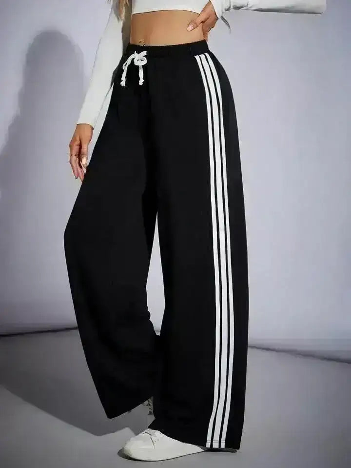 LT1K Pure Black Side Stripe Wide-Leg Trouser (Made For Summer). - lessthan1thousand