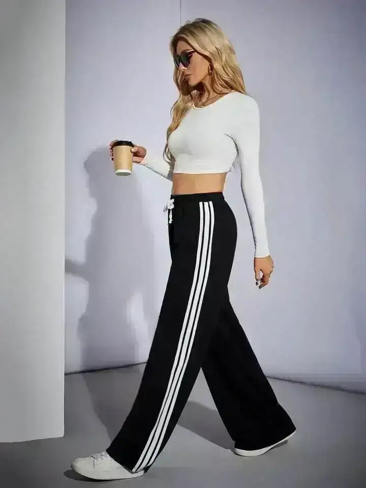 LT1K Pure Black Side Stripe Wide-Leg Trouser (Made For Summer). - lessthan1thousand