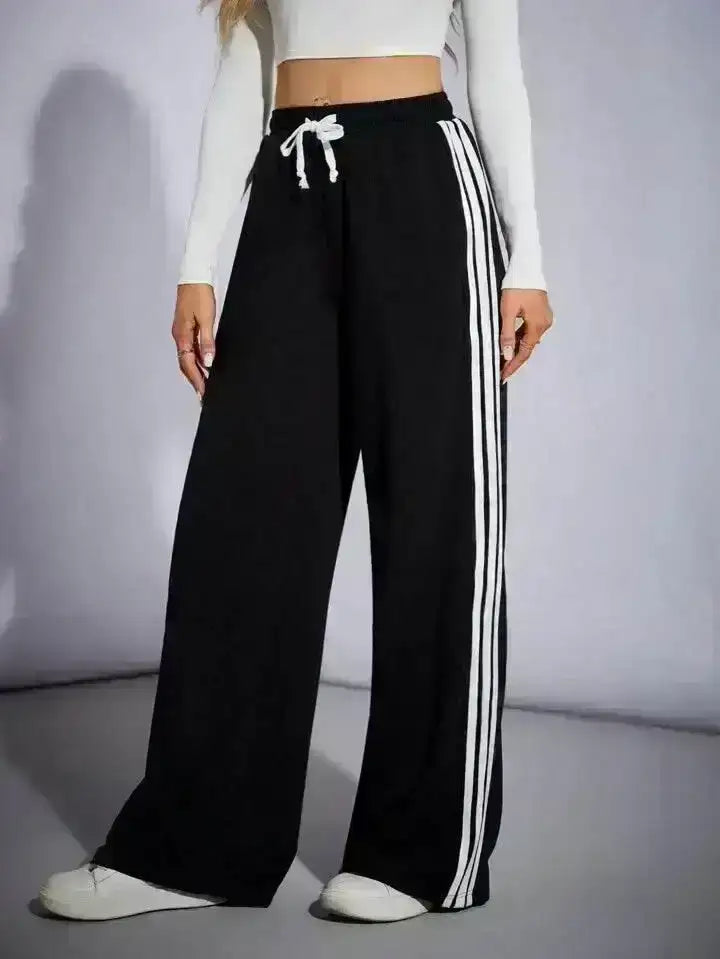 LT1K Pure Black Side Stripe Wide-Leg Trouser (Made For Summer). - lessthan1thousand