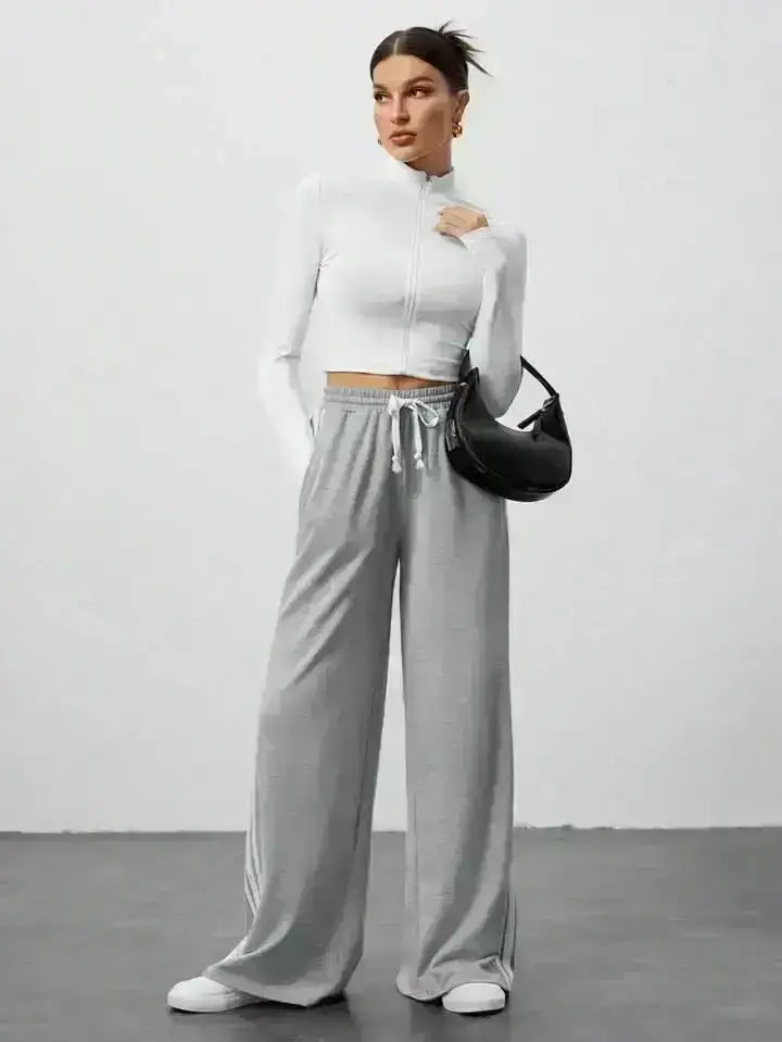 LT1K Grey Side Stripe Wide-Leg Trouser (Made For Summer). - lessthan1thousand