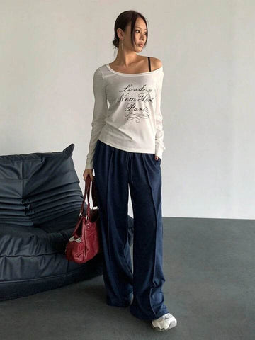 LT1K Navy Blue Front-Seam Wide-Leg Trouser (Made For Summer).