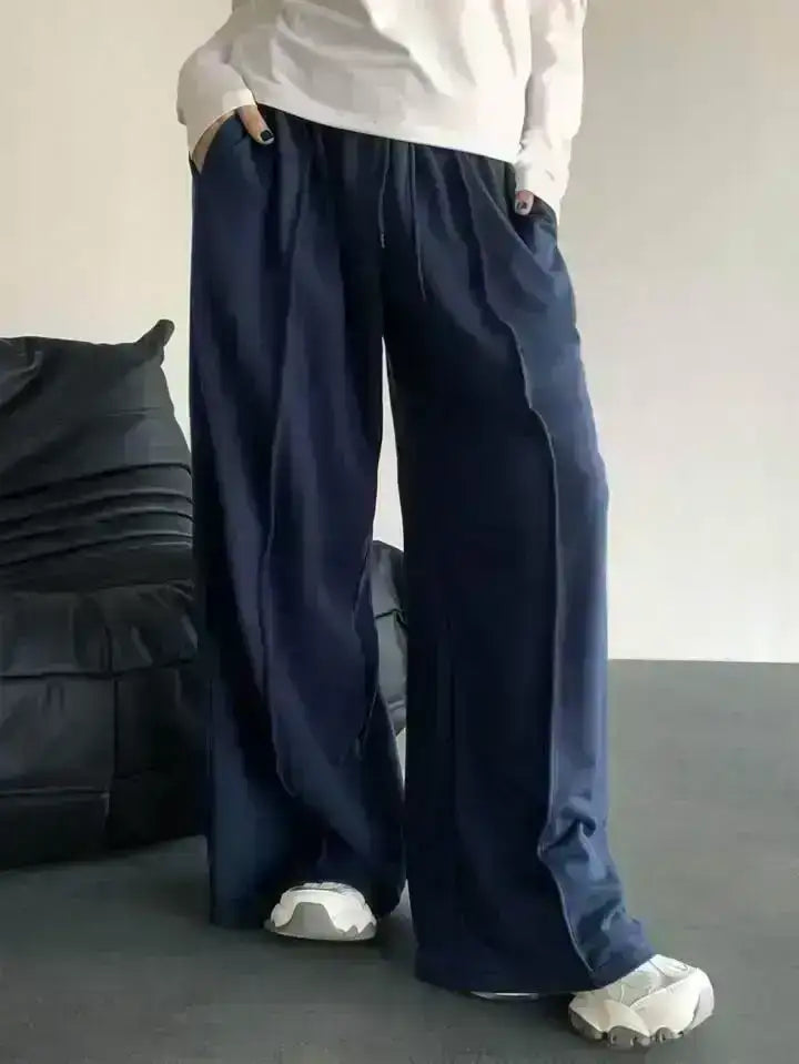LT1K Navy Blue Front-Seam Wide-Leg Trouser (Made For Summer). - lessthan1thousand