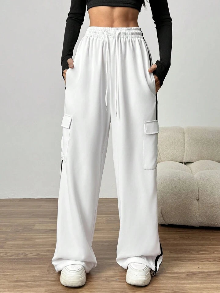 LT1K White Side Stripe Cargo Wide-Leg Trouser (Made For Summer).