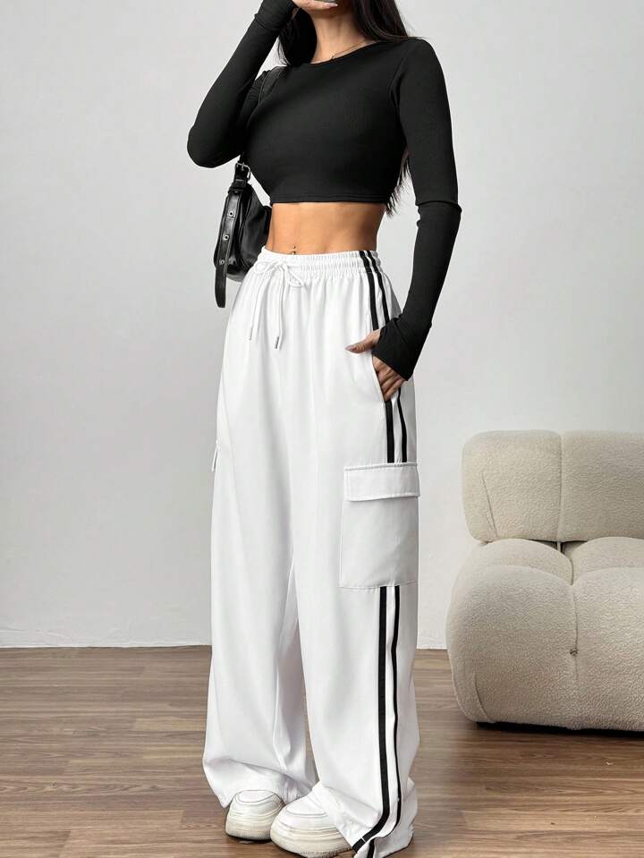 LT1K White Side Stripe Cargo Wide-Leg Trouser (Made For Summer).