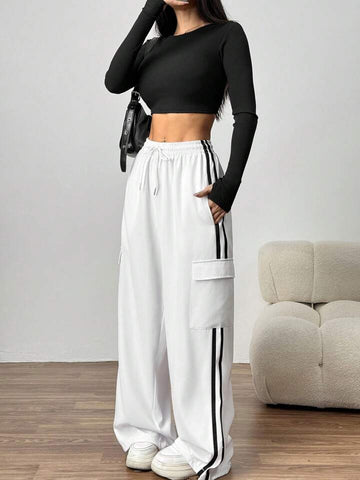 LT1K White Side Stripe Cargo Wide-Leg Trouser (Made For Summer).