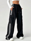 LT1K Pure Black Stripe Cargo Wide-Leg Trouser (Made For Summer).