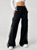 LT1K Pure Black Stripe Cargo Wide-Leg Trouser (Made For Summer).