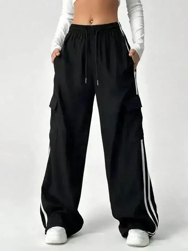 LT1K Pure Black Stripe Cargo Wide-Leg Trouser (Made For Summer). - lessthan1thousand