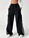 LT1K Pure Black Stripe Cargo Wide-Leg Trouser (Made For Summer).