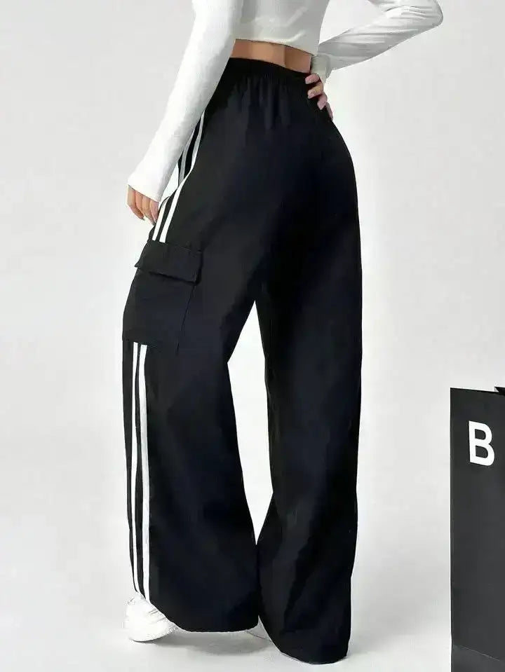 LT1K Pure Black Stripe Cargo Wide-Leg Trouser (Made For Summer). - lessthan1thousand