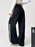 LT1K Pure Black Stripe Cargo Wide-Leg Trouser (Made For Summer).