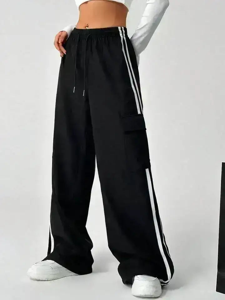 LT1K Pure Black Stripe Cargo Wide-Leg Trouser (Made For Summer). - lessthan1thousand