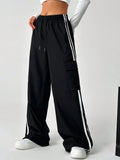 LT1K Pure Black Stripe Cargo Wide-Leg Trouser (Made For Summer).