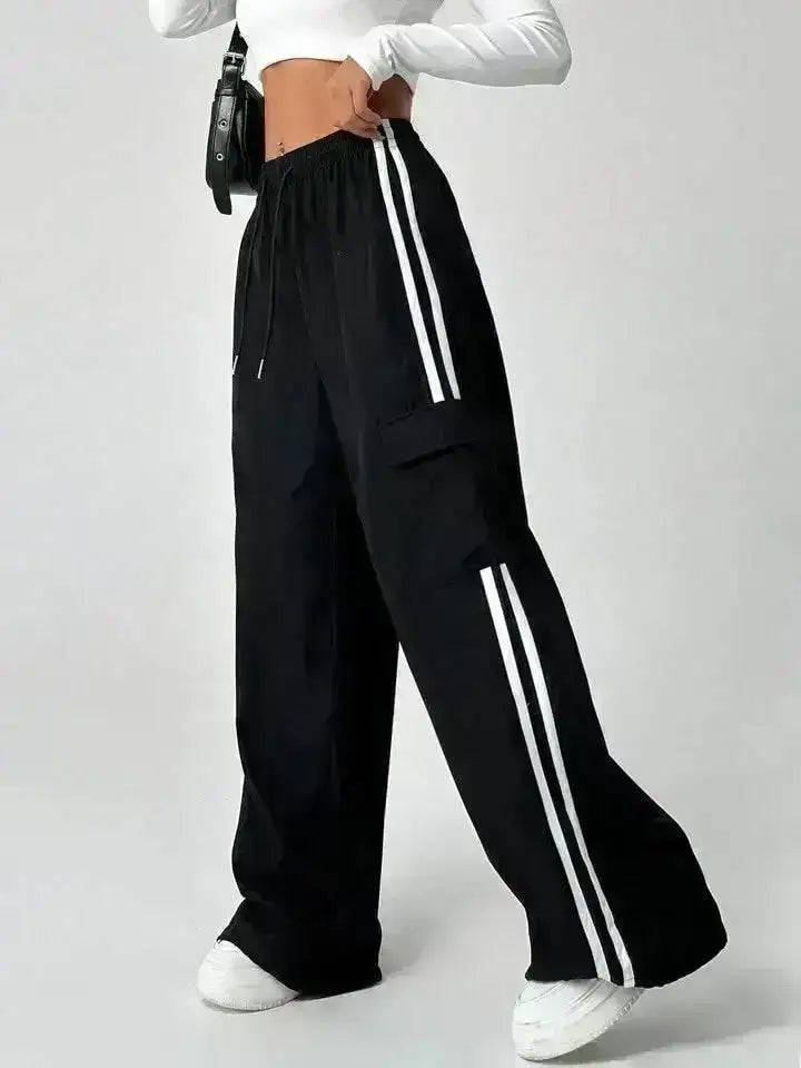 LT1K Pure Black Stripe Cargo Wide-Leg Trouser (Made For Summer). - lessthan1thousand