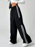 LT1K Pure Black Stripe Cargo Wide-Leg Trouser (Made For Summer).