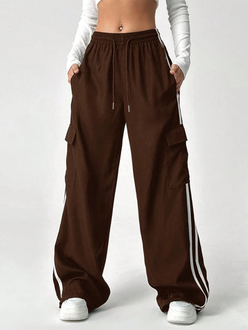 LT1K BrownSide Stripe Cargo Wide-Leg Trouser (Made For Summer).
