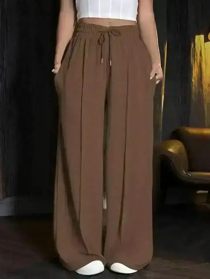LT1K Brown Front-Seam Wide-Leg Trouser (Made For Summer). - lessthan1thousand