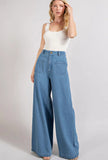 LT1K Light Blue Utility Pocket Wide-Leg Frayed Hem Jeans.