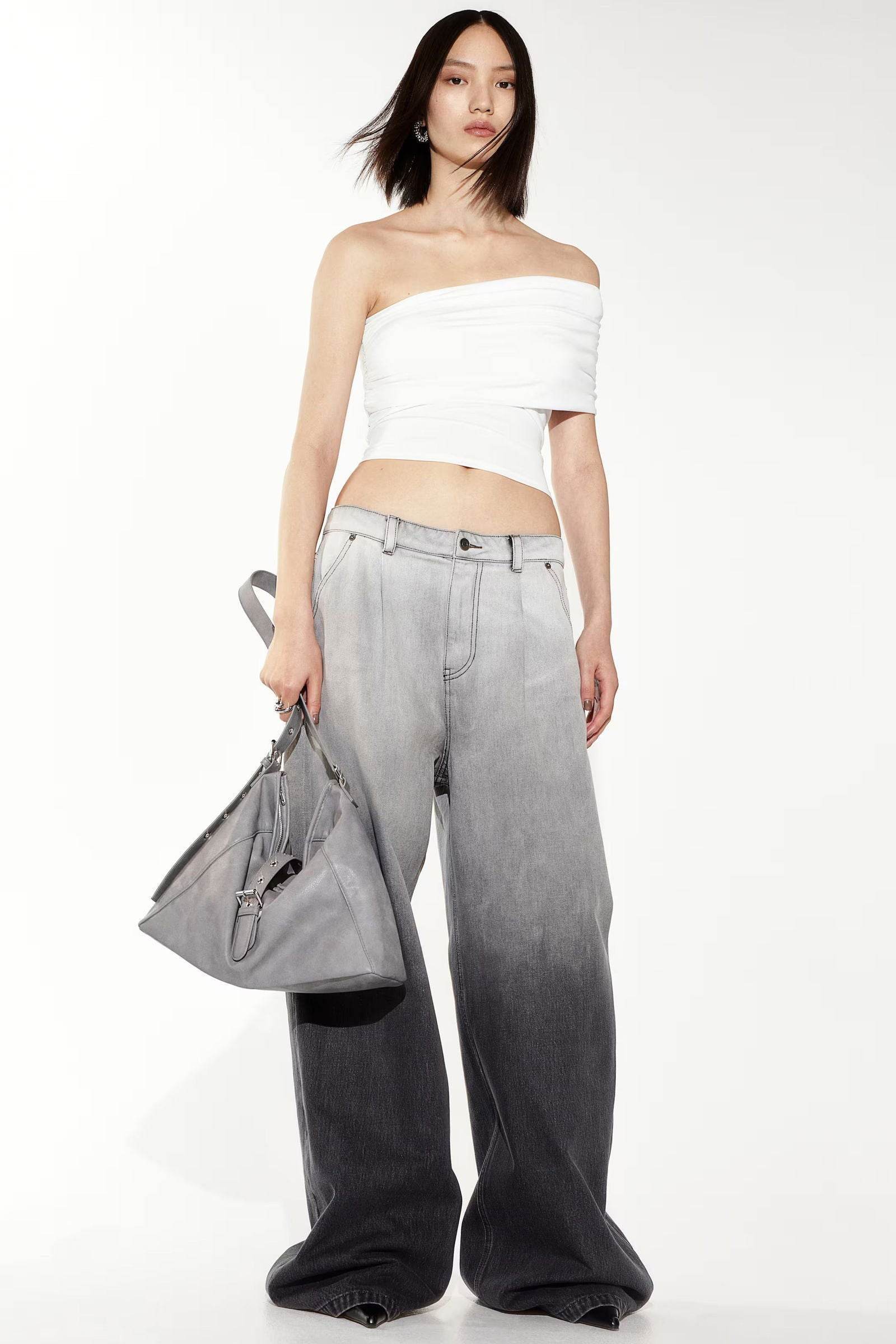 LT1K Black Two-Tone Wide-Leg Jeans - lessthan1thousand