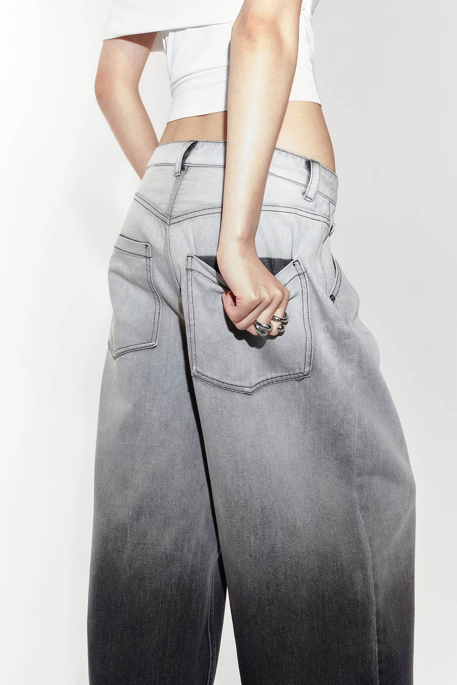 LT1K Black Two-Tone Wide-Leg Jeans - lessthan1thousand