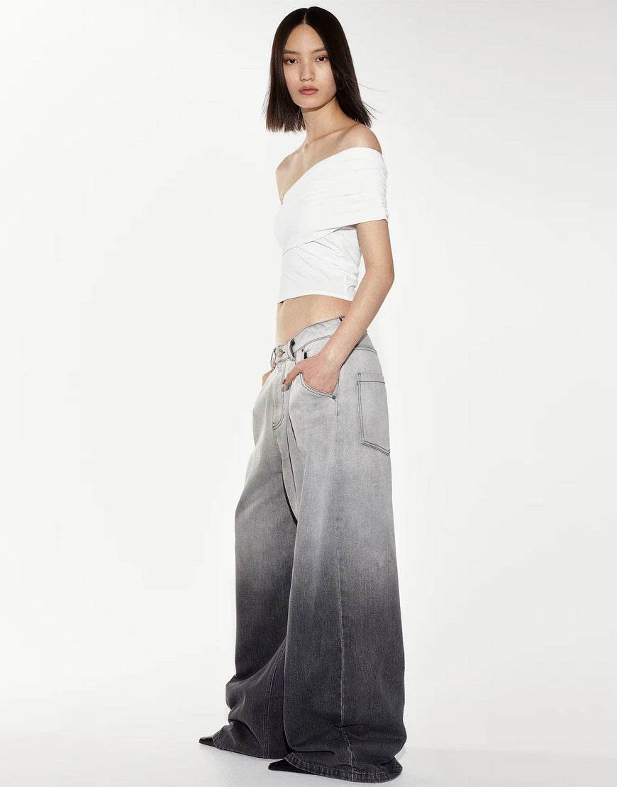 LT1K Black Two-Tone Wide-Leg Jeans - lessthan1thousand