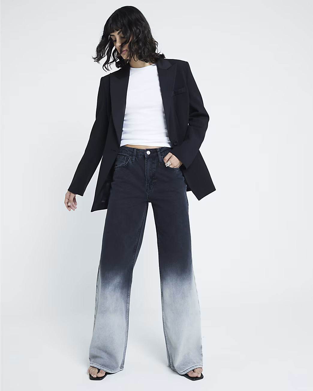 LT1K Black Two-Tone Wide-Leg Jeans (Stitched Hem) - lessthan1thousand