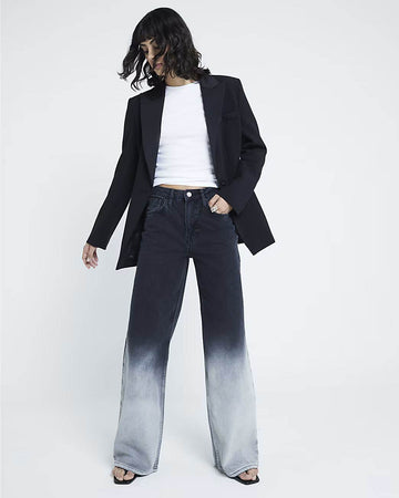 LT1K Black Two-Tone Wide-Leg Jeans (Stitched Hem) - lessthan1thousand