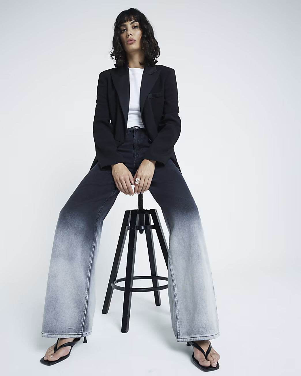 LT1K Black Two-Tone Wide-Leg Jeans (Stitched Hem) - lessthan1thousand