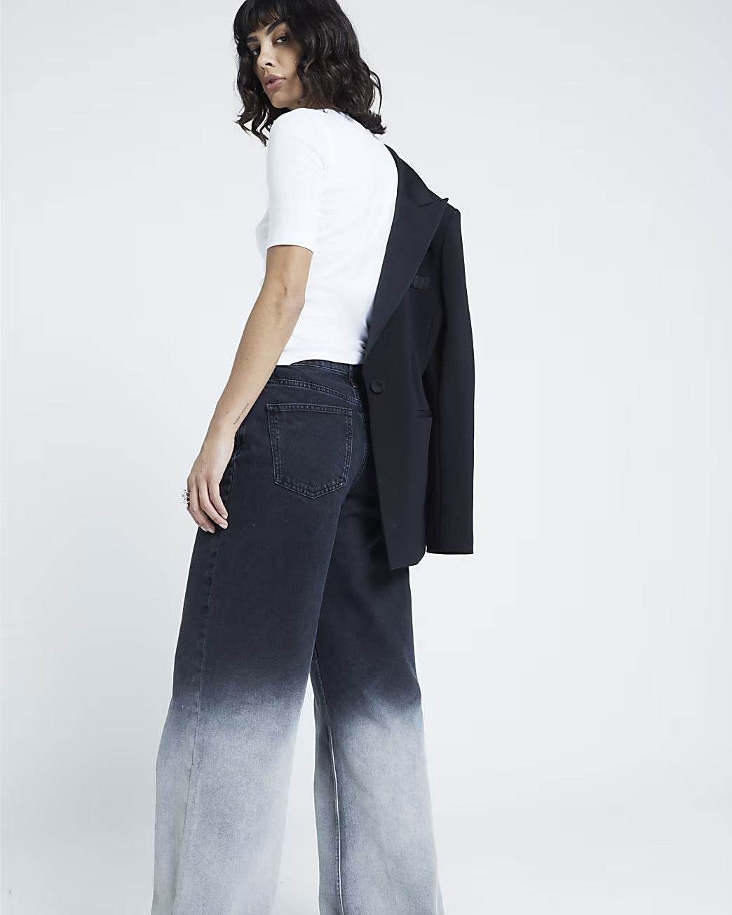 LT1K Black Two-Tone Wide-Leg Jeans (Stitched Hem) - lessthan1thousand