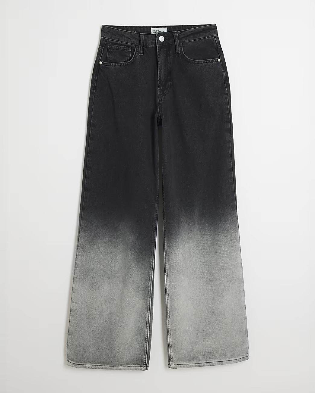 LT1K Black Two-Tone Wide-Leg Jeans (Stitched Hem) - lessthan1thousand