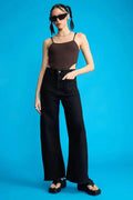 ZARA Black Utility Pocket Wide-Leg Frayed Hem Jeans. - lessthan1thousand