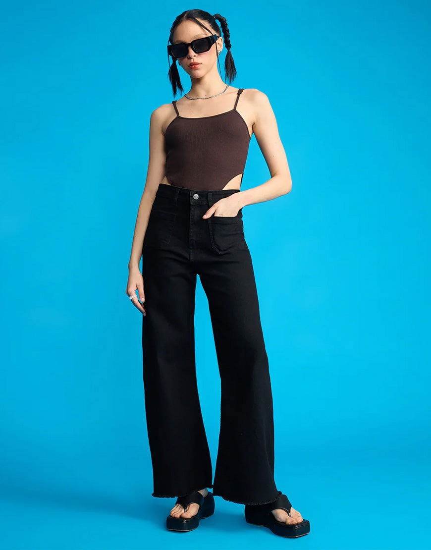 LT1K Black Utility Pocket Wide-Leg Frayed Hem Jeans. - lessthan1thousand