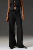 LT1K Black Utility Pocket Wide-Leg Frayed Hem Jeans. - lessthan1thousand