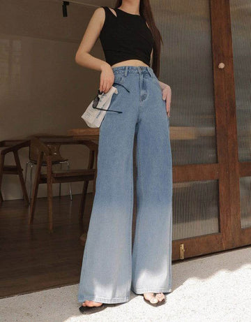 LT1K Blue Two-Tone Wide-Leg Jeans. - lessthan1thousand