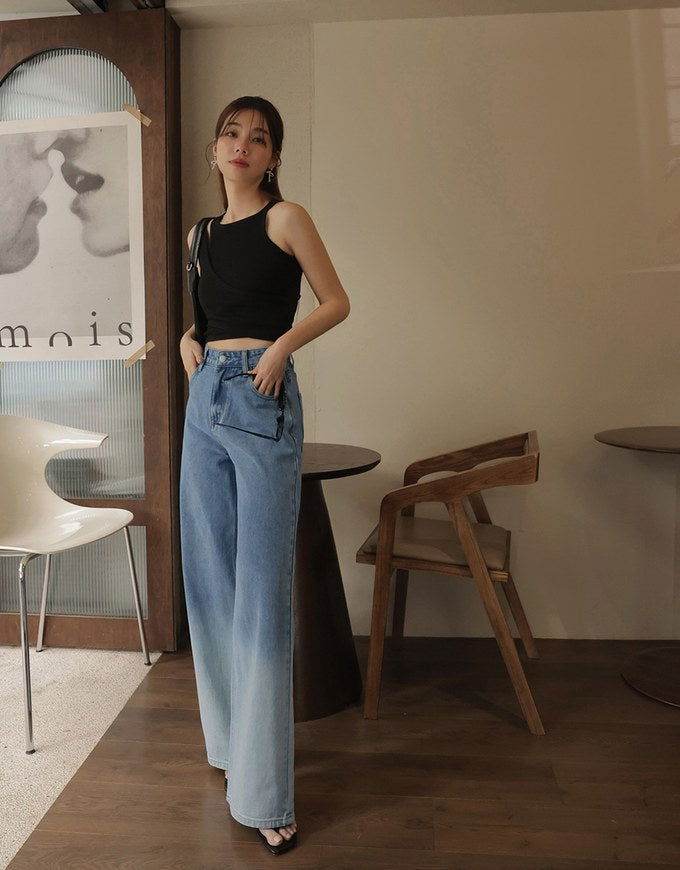 LT1K Blue Two-Tone Wide-Leg Jeans. - lessthan1thousand