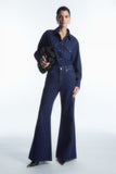 LT1K Dark Blue Split Hem High-Waisted Flare Jeans.