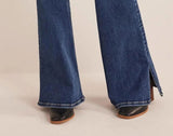 LT1K Dark Blue Split Hem High-Waisted Flare Jeans. - lessthan1thousand